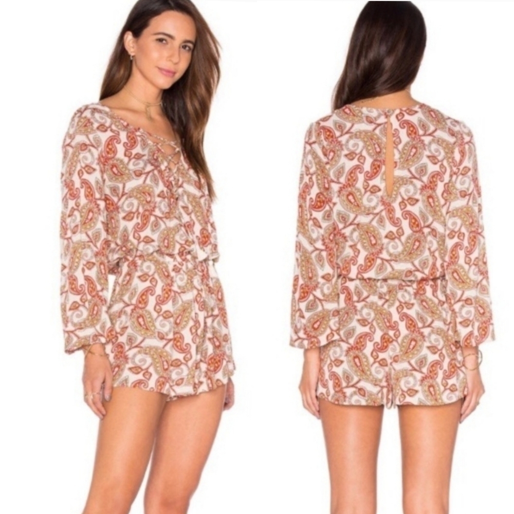 {M} Mumu Tillie Tassel Tie Paisley Romper Shorts